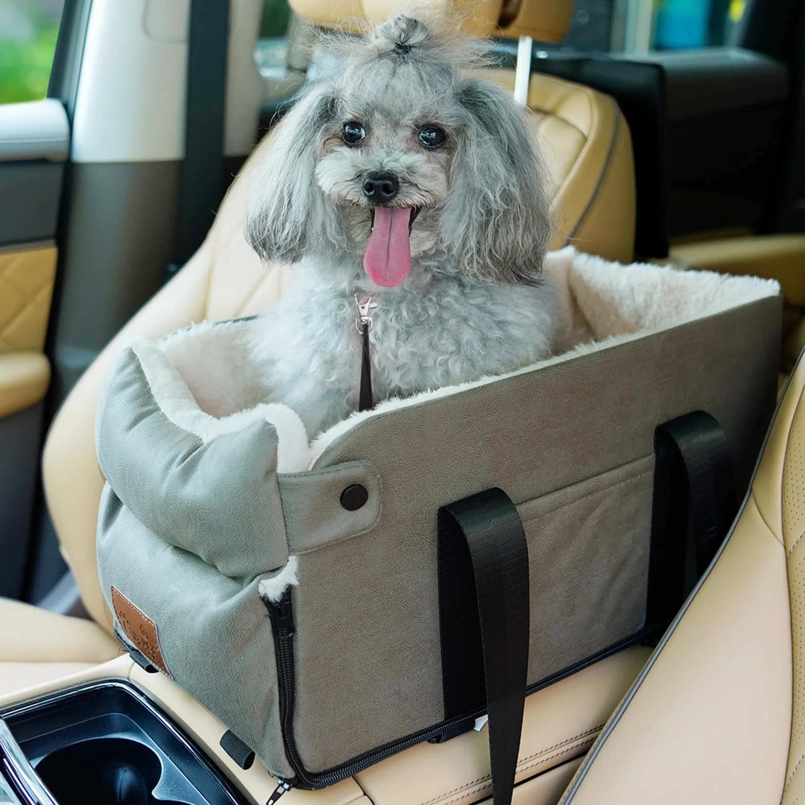 Siège Auto pour Chien Chat, Siège d'auto pour Chiens de Petite Taille avec Ceinture de sécurité Stable, Siège rehausseur de Voiture Amovible et Lavable, Console Centrale pour Chiens et Chats