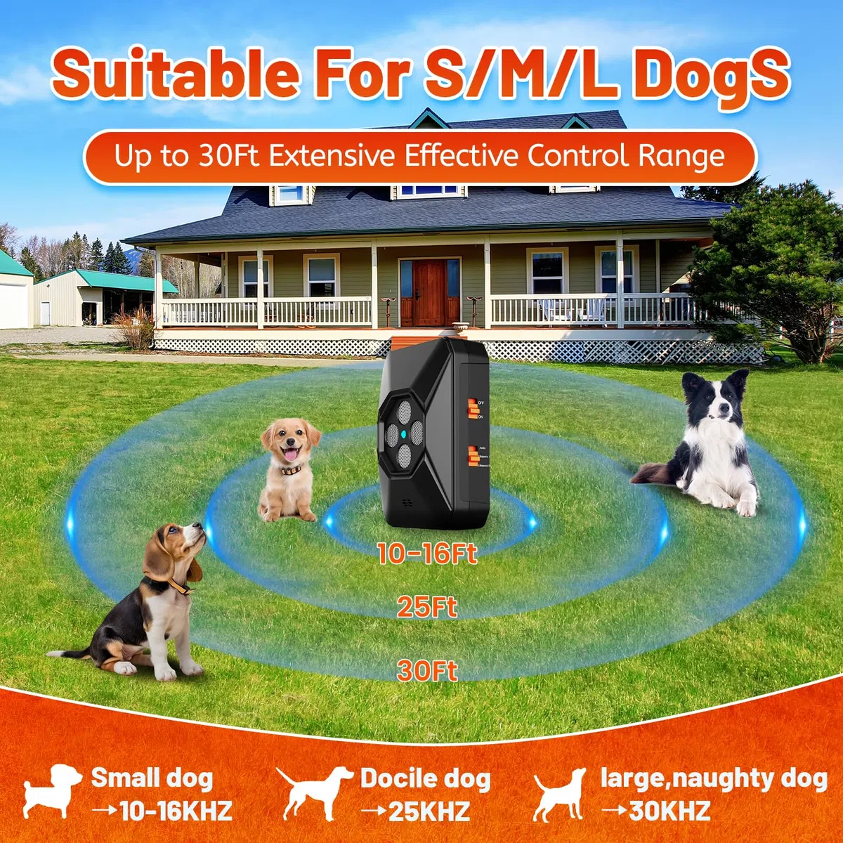 Ultrasons pour chiens, 3 niveaux de fréquence réglables Anti-aboiement pour chien, sifflet à ultrasons pour chiens d'intérieur et d'extérieur, anti-aboiement + chiens grands, moyens et petits (noir)