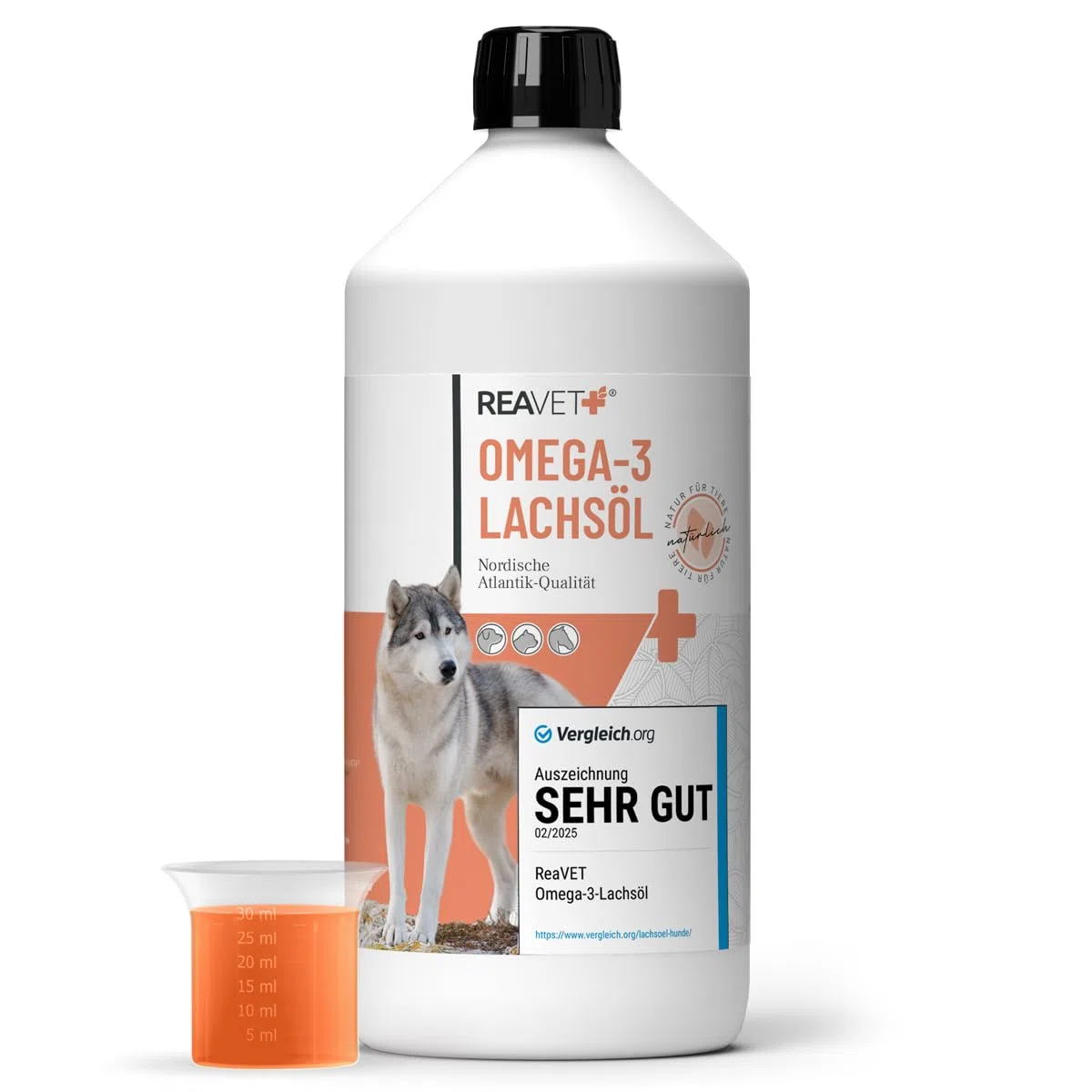 ReaVET Premium Huile de Saumon Chiens 1 Litre, oméga 3 & 6 Barf Huile Chiens I Huile de Saumon Chiens 1 Litre I Huile de Poisson à Haute Dose Chiens
