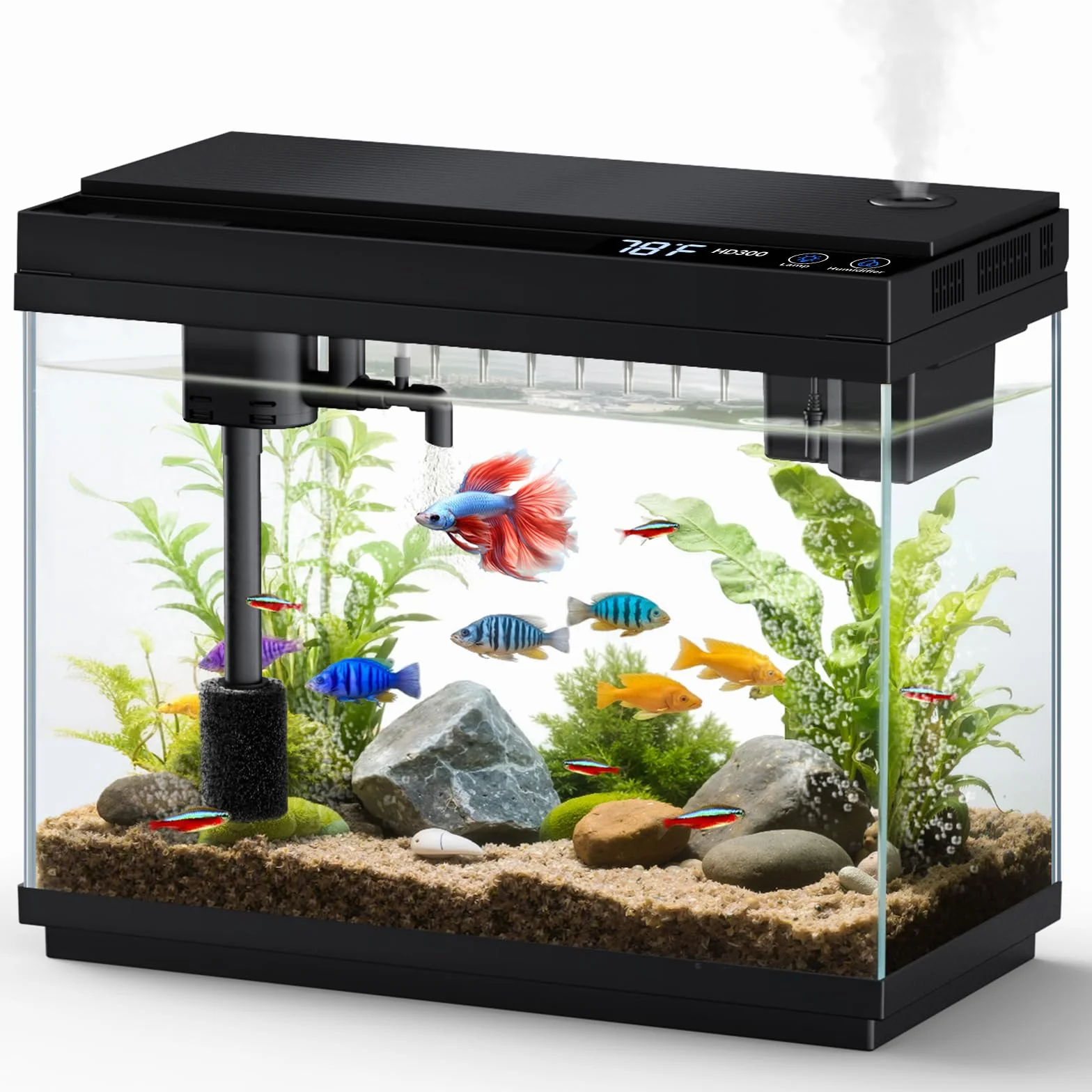 fishkeeper Nano aquarium set complet, mini aquarium de 9 l de démarrage avec LED, pompe et filtre autonettoyants 4-en-1 pour aquariums intelligents, petit set d'aquarium complet avec aromathérapie