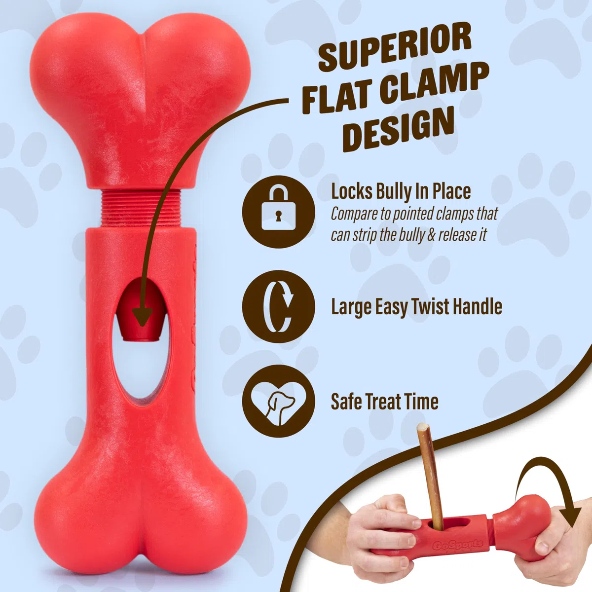 GoSports Chew Champ Support de bâton d'intimidation pour Chiens – Maintient solidement Les bâtons d'intimidation pour éviter l'étouffement – Petits Chiens de 4,5 à 13,6 kg