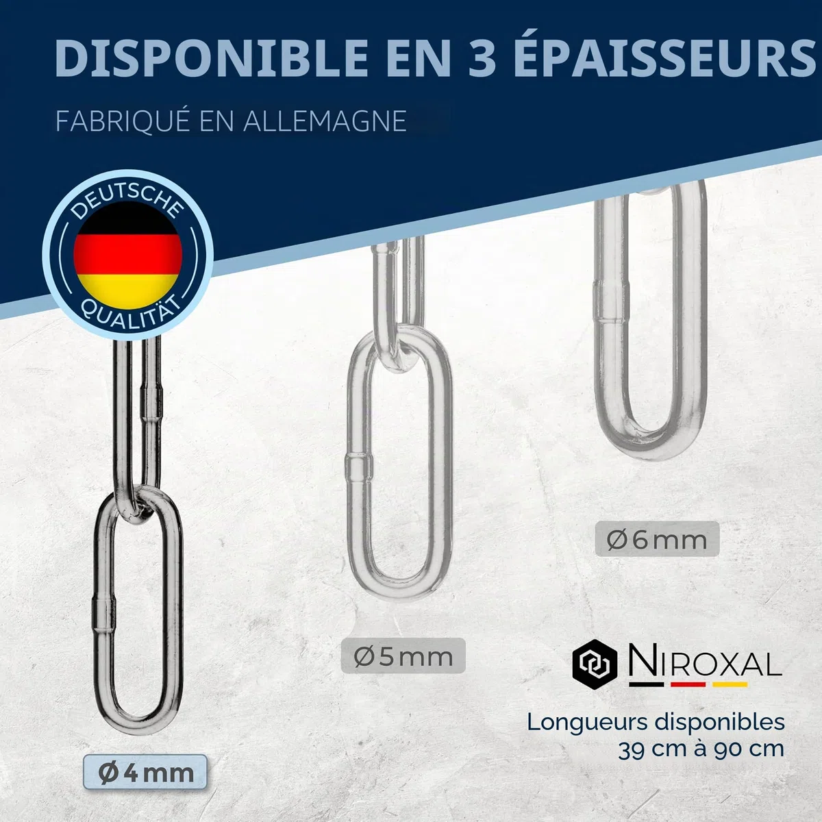 Collier de Dressage Chien Acier Inoxydable – chaîne maillons Longs, 4 mm, 51 cm, léger et Discret, Anti-Traction
