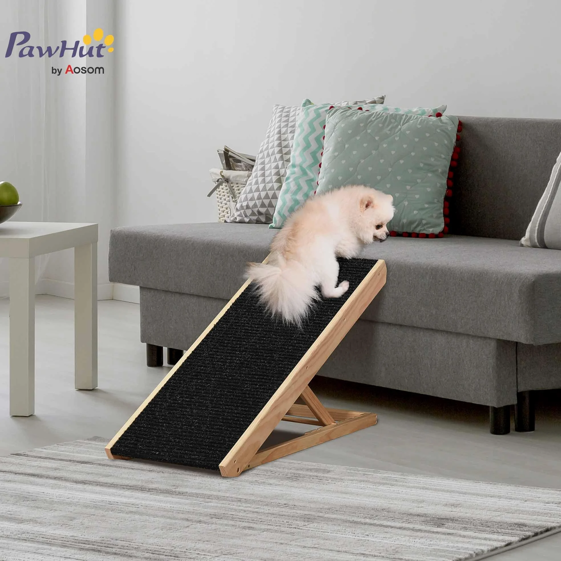 PawHut Rampe pour Chien de Grande Taille Pliable, escalier pour Chien avec Hauteur Ajustable 26-61 cm, Surface antidérapante, Facile à Transporter, pour lit et canapé, Bois de pin, Noir