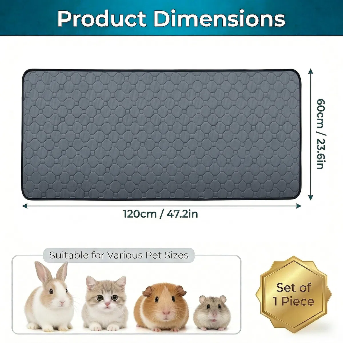 Lot de 2 Tapis Pipi Cochon d'Inde Gris 60x120cm – Tapis Cage Absorbant Lavable et Imperméable pour Lapin et Petits Animaux