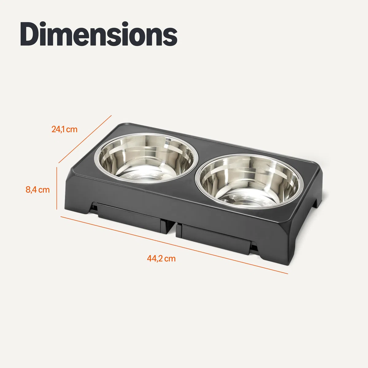 Amazon Basics Support de gamelles surélevé pour Chiens, Bol surélevé réglable en Hauteur en Acier Inoxydable, antidérapant, Station d'alimentation pour Animaux de Compagnie, 44 x 24 x 30,5 cm, Noir