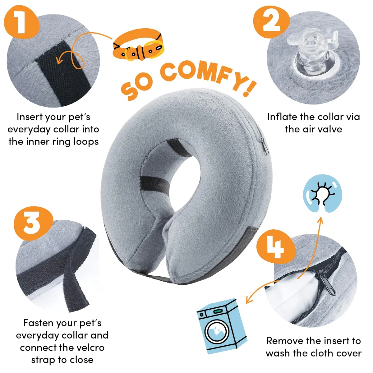 BENCMATE Collier Gonflable de Protection pour Chiens et Chats - Collier de Récupération Souple pour Chien de Compagnie ne Bloque Pas la Vision (Gris,XL)