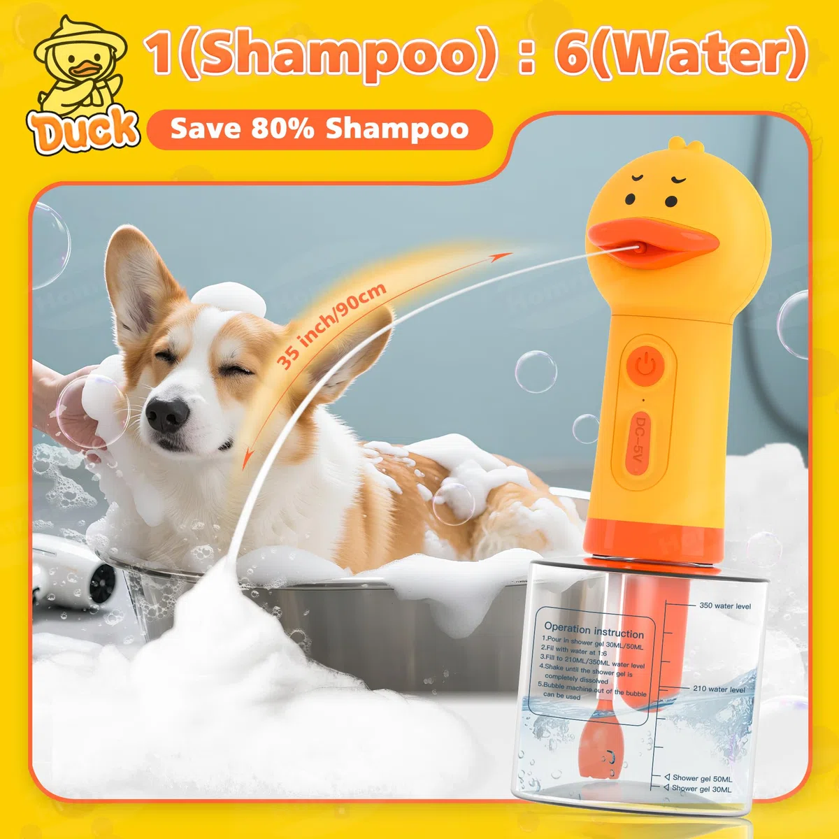 Homrich Distributeur Électrique De Savon pour Chien, Machine Automatique De Mousse De Nettoyage, Pulvérisateur De Shampoing avec Brosse pour Bain Chien Et Chat, Mousseur pour Toilettage D’Animaux
