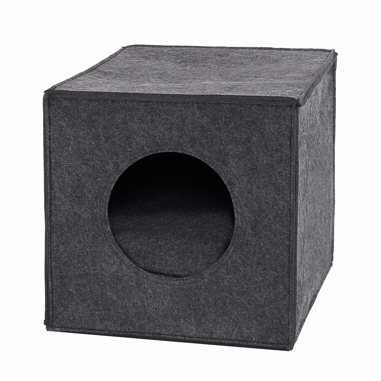 lionto Caverne pour Chats en Feutre Robuste adaptée aux systèmes de rayonnage, 33x37x33 cm, lit pour Chats Pliable en Forme de Cube, Niche avec Coussin Confortable, Gris foncé