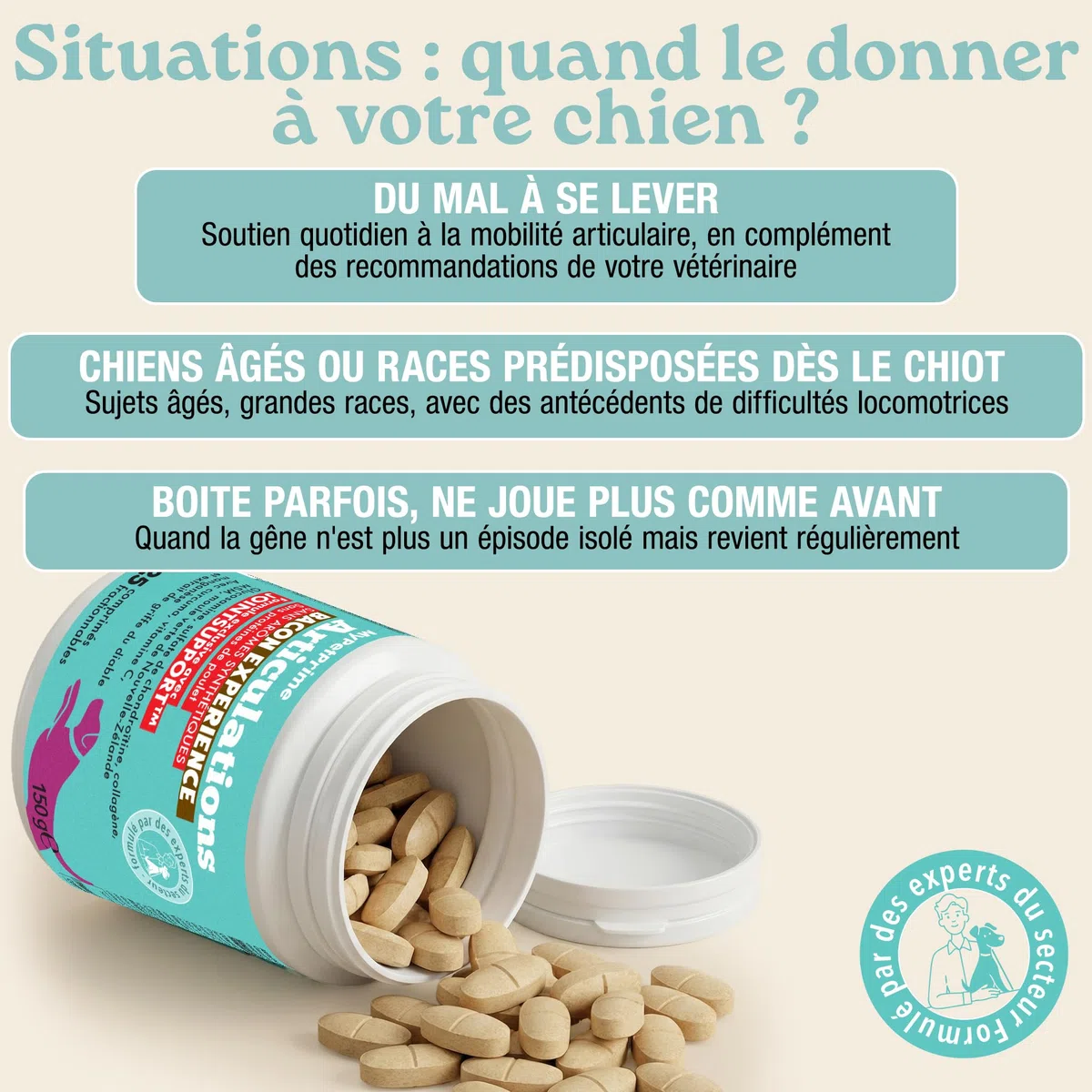MyPetPrime Articulations Chien Complément Alimentaire 125 Comprimés | Nouvelle Formule JointSupport avec MSM, Poudre de Moule Verte, Glucosamine et Griffe du Diable