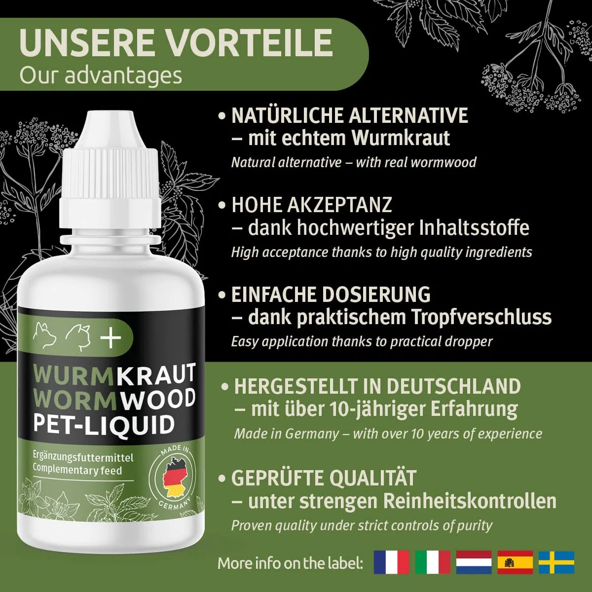 GreenPet Liquide Anti-vers pour Animaux domestiques 50ml – Avant, chez et après l'infestation de vers – Chiens, Chats, volailles, Oiseaux, Lapins & Animaux domestiques, sans Produits Chimiques