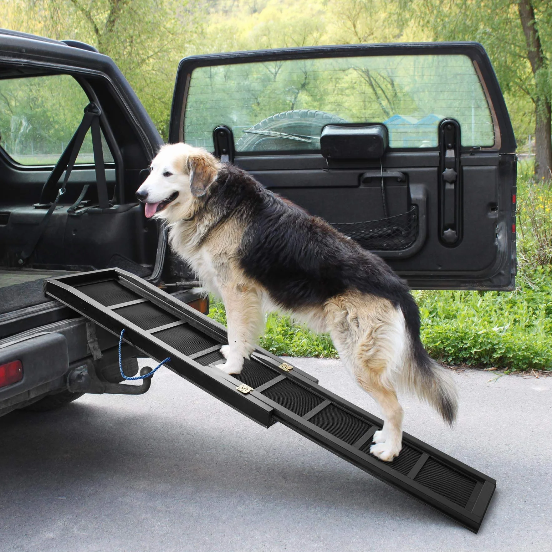 TecTake 403247 Rampe pour Chien, Aide à l'entrée dans Le Coffre, escalier télescopique pour Chiens, Rampe en Bois, antidérapante, 165 x 43 cm, jusqu'à 50 kg