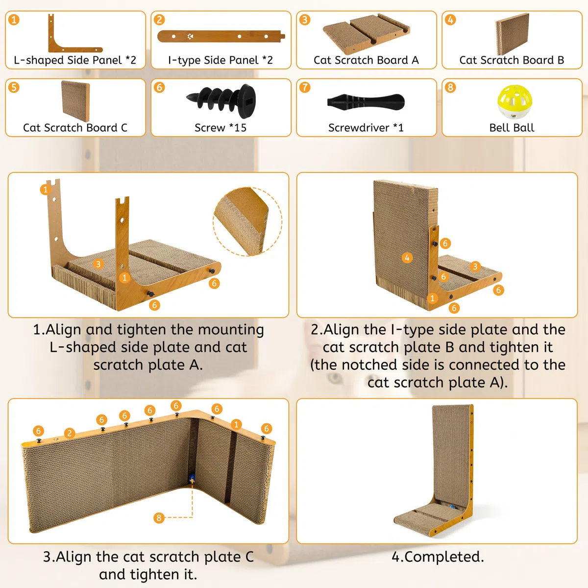 Griffoir pour Chat - Grattoir Chat 70 cm en Forme de L avec Jouet - Tapis à Griffes en Carton Ondulé Haute Densité - pour Mur et Canapé