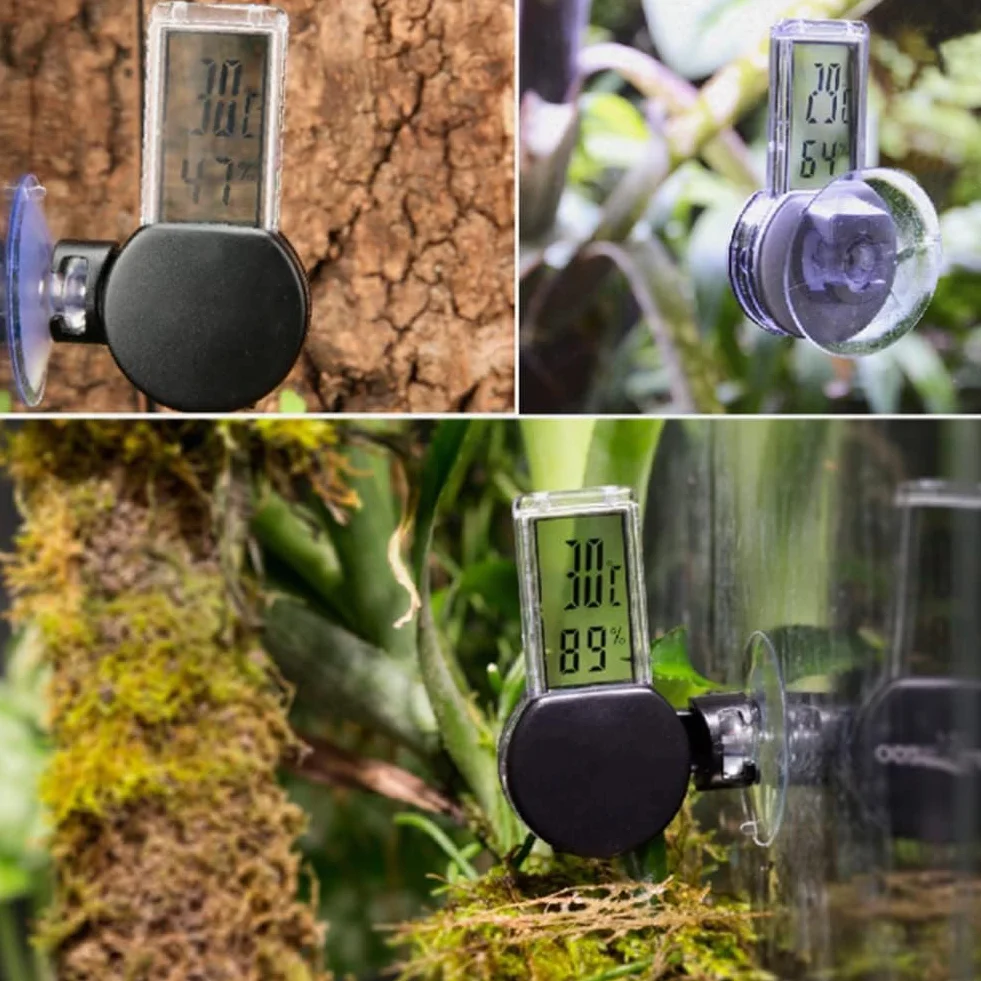 Reptile Hygromètre électronique Thermomètre Étanche en temps réel Lizard Crawler Box Réservoirs Rainforest Moniteur d'humidité de la température avec capteur intégré(Noir)