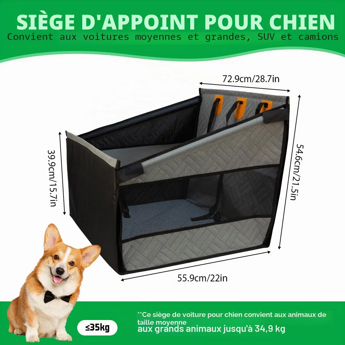 LIROPAU Siège auto extra stable pour chien - Renforcé - Pour chiens de taille moyenne et grande - Imperméable - Siège auto antidérapant pour animaux - Résistant aux rayures - Avec 3 sangles de