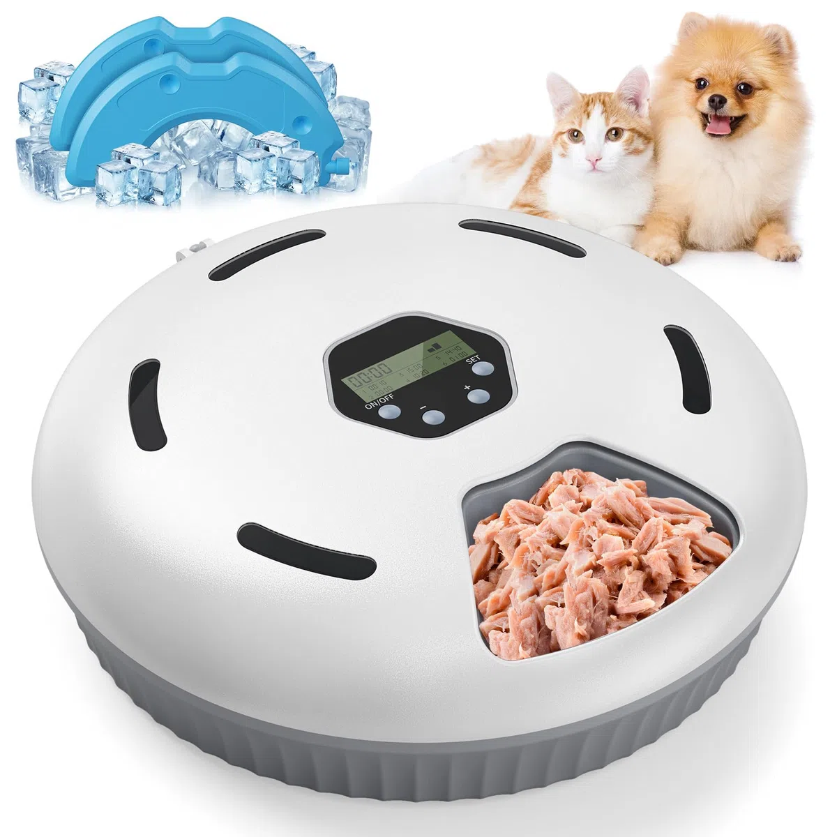 Zyncove Distributeur Automatique de Nourriture Humide pour Chat avec Refroidissement : Distributeur Automatique Humide pour Chats, Alimentation Automatique pour Chats à Piles – 6 Repas pour Animaux