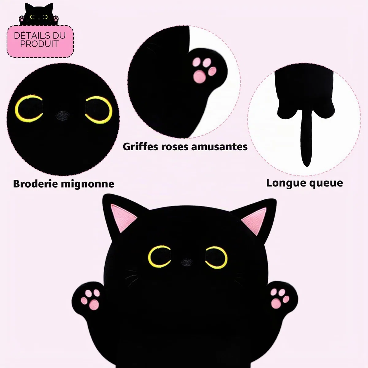 Coussin en peluche chat long 90 cm - Long chat - Jouet en peluche kawaii - Cadeau pour amis et enfants