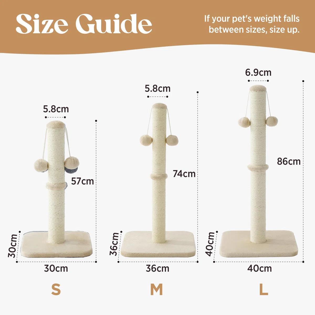 Lesure Griffoir pour Chat Intérieur - 36x36x74cm Arbre à Chat intérieur en sisal avec Balle Suspendue, Grande stabilité pour Chat et Chaton, Beige