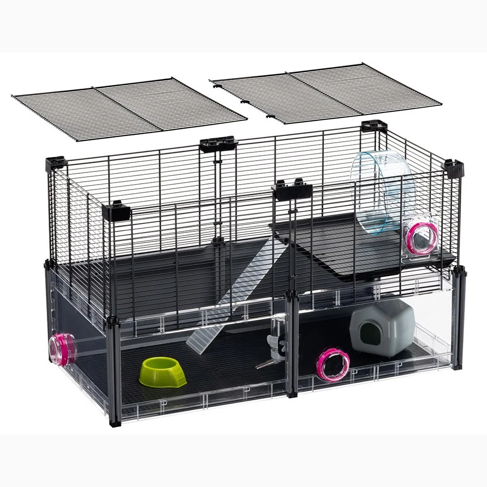 FERPLAST - Cage Hamster - Cage Souris - Cage Hamster Grande - Grillage Métallique - avec Accessoires - Modulaire - Multipla Hamster, 72,5 x 37,5 xh 42 CM
