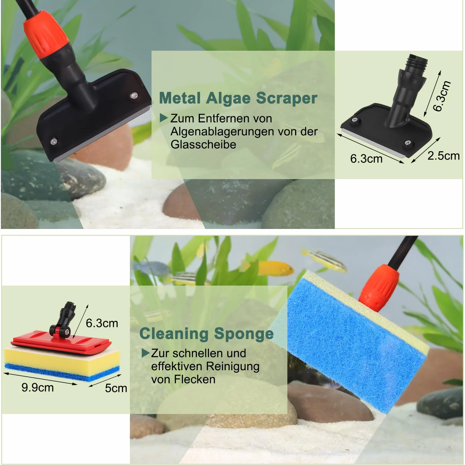 hygger Kit de Nettoyage pour Aquarium 6 en 1, Outil de Nettoyage d'Aquarium Polyvalent (M)