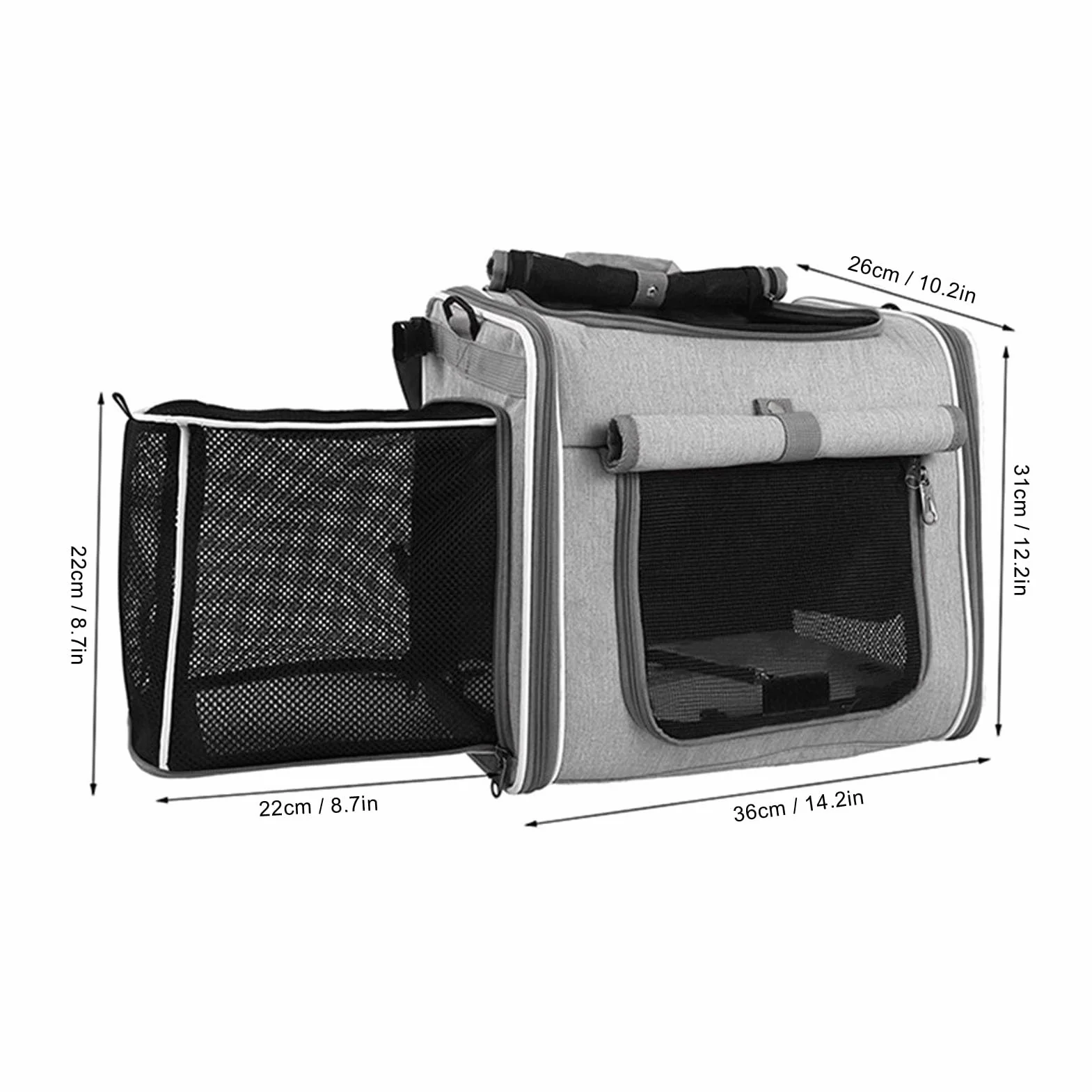 Luocute Panier de Vélo pour Chien, Sac à Dos de Transport Extensible à Côtés Souples avec Support de Guidon Dégagement Rapide et 4 Fenêtres en, pour Chiots de Petite et Moyenne (Grey)