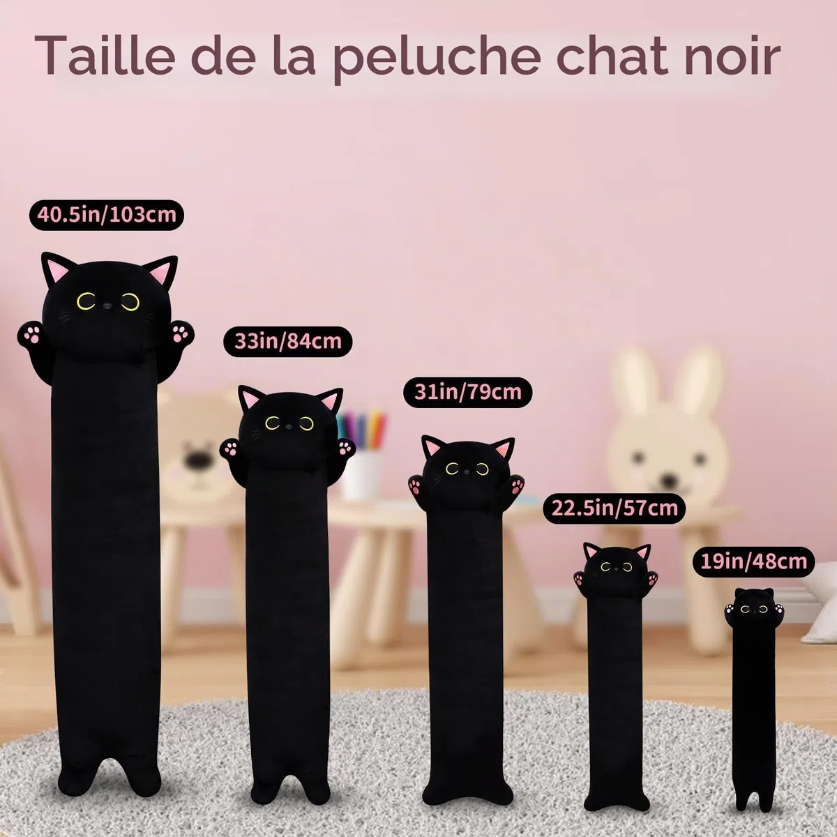 Coussin en peluche chat long 90 cm - Long chat - Jouet en peluche kawaii - Cadeau pour amis et enfants