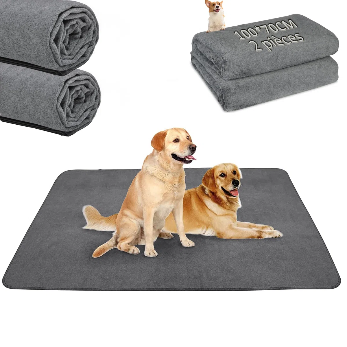 Lot de 2 Tapis pour Chiot Lavable,100*70cm Absorption Rapide Tapis educateur Chien, Pee Pad Anti-fuites, Réutilisable - pour Chiots, Chiens âgés ou incontinents