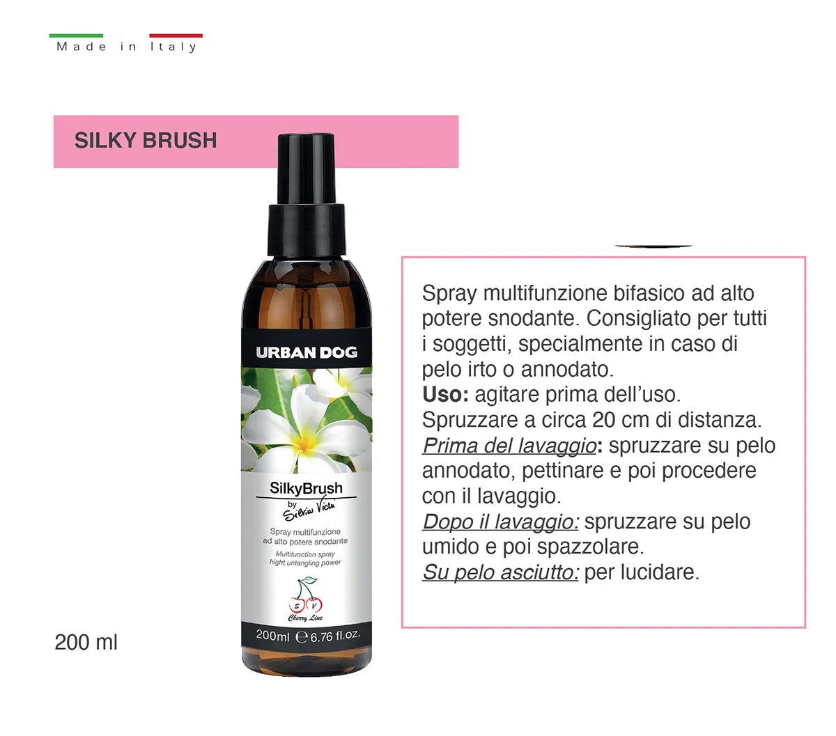 Urban Dog │ Silky Brush 200 ML │ Spray démêlant Multifonctionnel pour Chiens