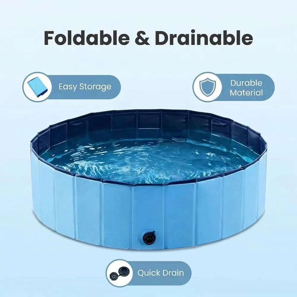 Piscine Pliable Chien, Hauteur 30 cm,Dog Paddling Pool avec bonde,Foldable Pet Pool,PataugeoireChien,Piscine Portable Chien,en PVC résistant aux Rayures (100cm)