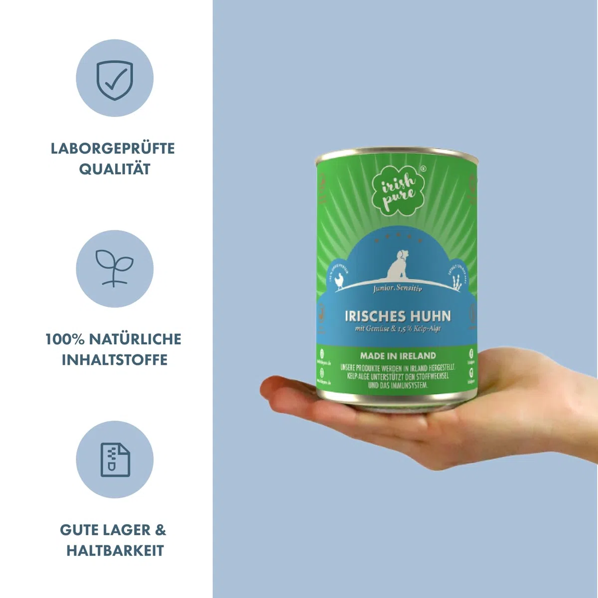 Irish Pure Premium Junior Nourriture Humide pour Chiens | 6 x 390 g | Poulet Irlandais | Vitamines | sans céréales | Sensitive | avec Superfood Kelp Algue | Nourriture Humide pour Toutes Les Races