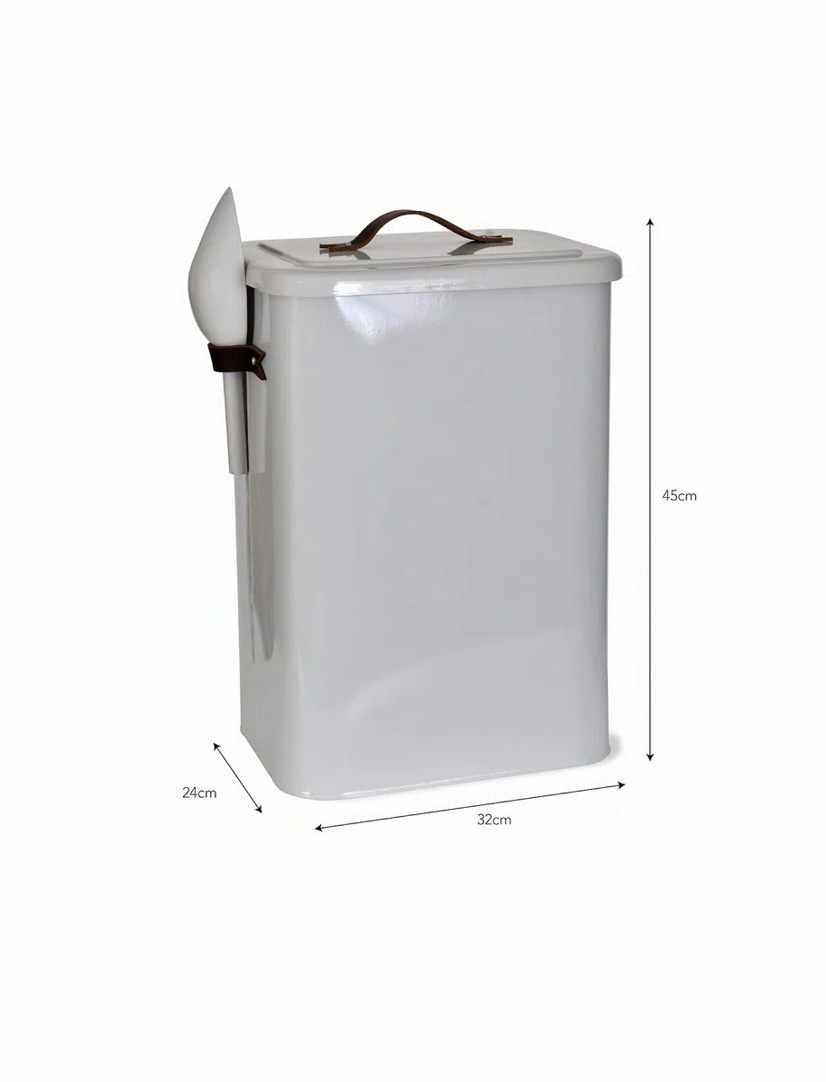 CKB LTD Grande boîte de rangement de nourriture pour animaux de compagnie avec pelle pour contenir des friandises pour chien ou chat en métal avec couvercle hermétique Poignée en cuir 13 kg