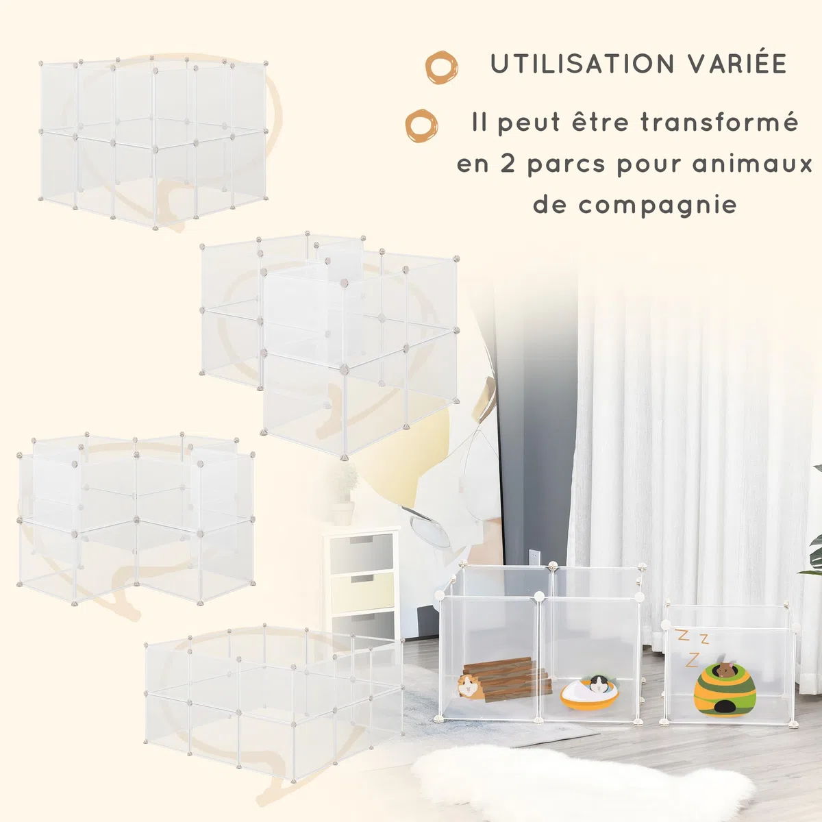PawHut Enclos Parc modulable pour Petits Animaux 12 Panneaux pour Chiot, Cochon 105 x 105 x 45 cm Blanc
