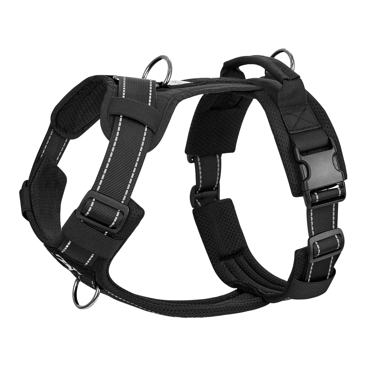 OneTigris Harnais tactique réglable Diesel - Harnais tactique doux et rembourré pour chiens de taille moyenne et grande taille - Avec réfléchissant, 1 poignée, 3 anneaux en D (noir, taille M)