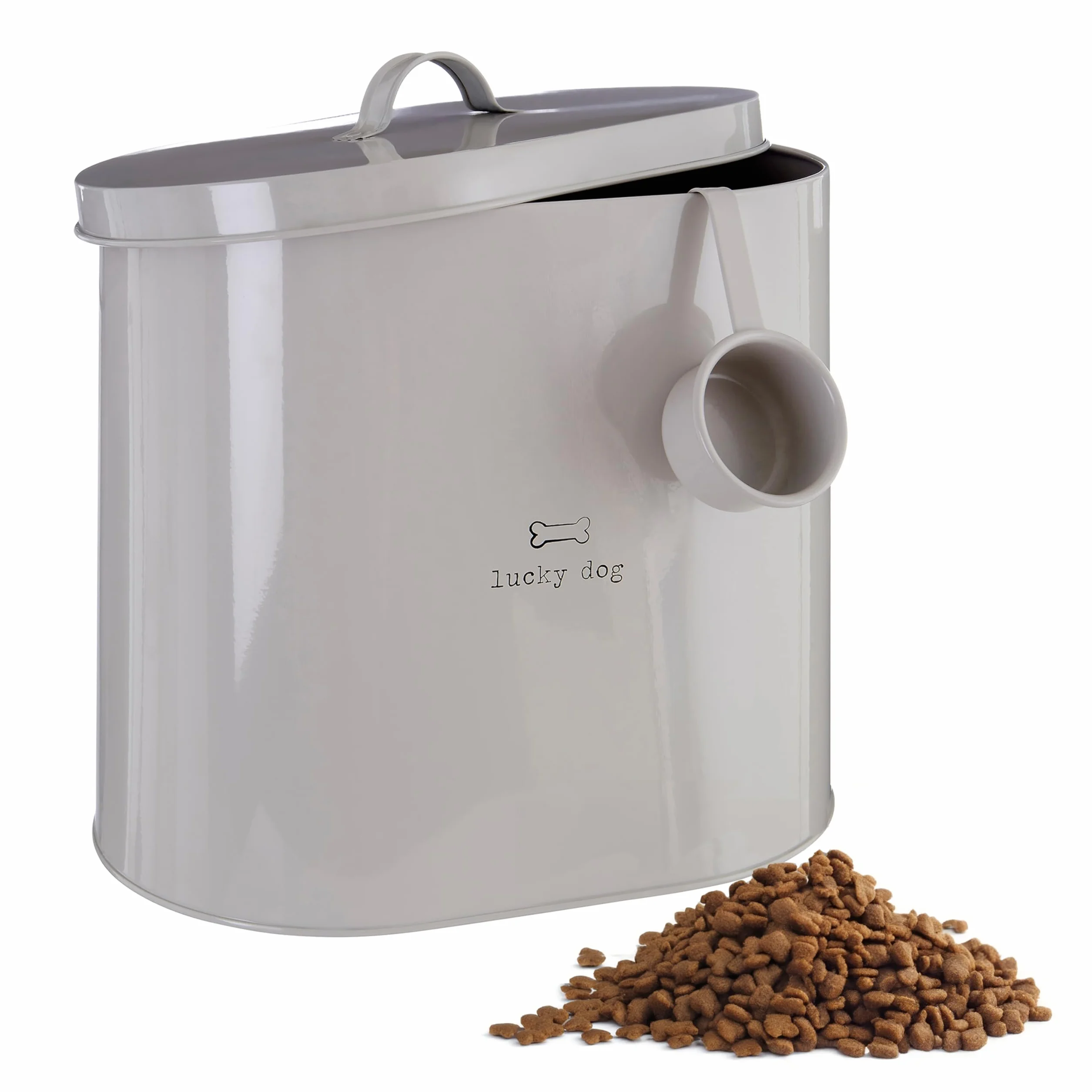 Boîte de Stockage de Nourriture pour Chiens avec Cuillère , Métal, Naturel, 6.5 L