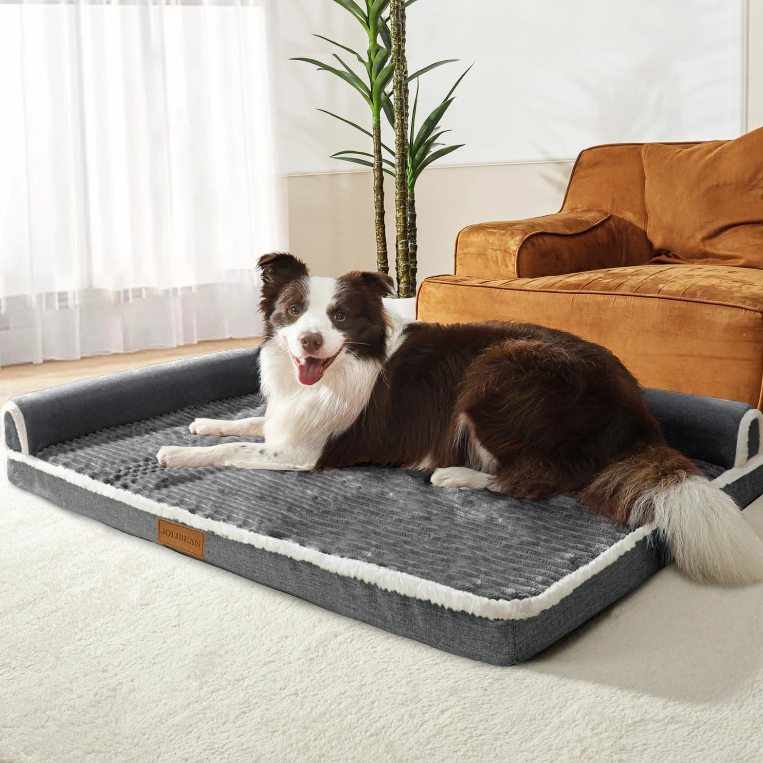 Panier Chien Grande Taille Orthopédique, Lit Matelas Chien en Forme L, Coussin Déhoussable Lavable en Machine, houssable Imperméable, Base antidérapante, 91x61cm, Gris