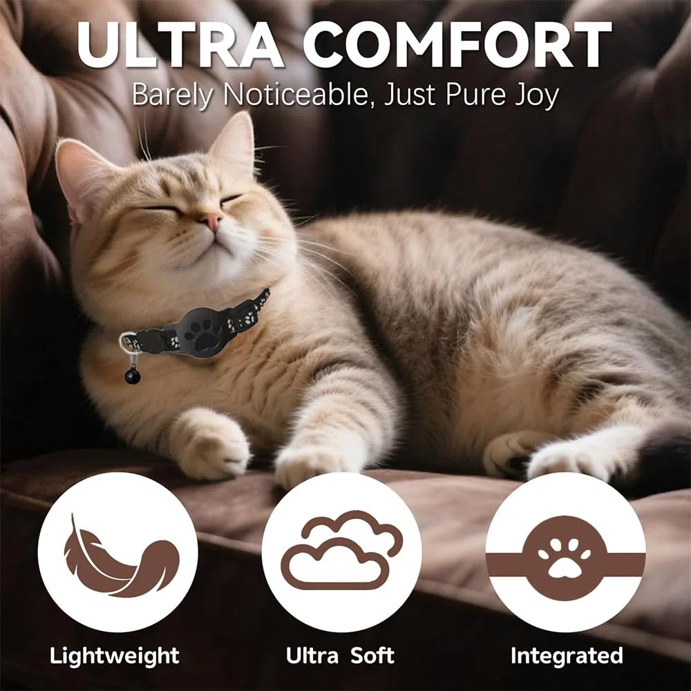 Collier GPS Chat, Traceur GPS Chat Tracker, sans Abonnement Mensuel, Pas de SIM, Compatible avec Apple Find My (iOS Uniquement) (Collier + pisteur Rose)