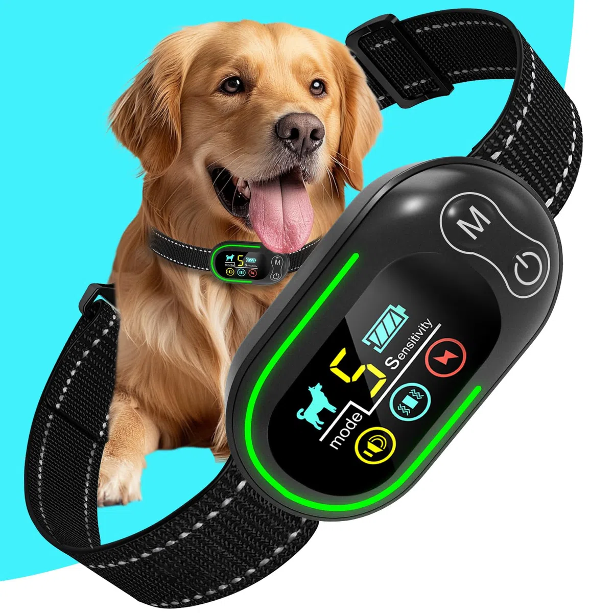 Collier Anti-Aboiement Chien, Rechargeable et Étanche IP67, 4 Modes Son/Vibration/Choc, Sensibilité Réglable, pour Petit Moyen Grand Chien Dressage