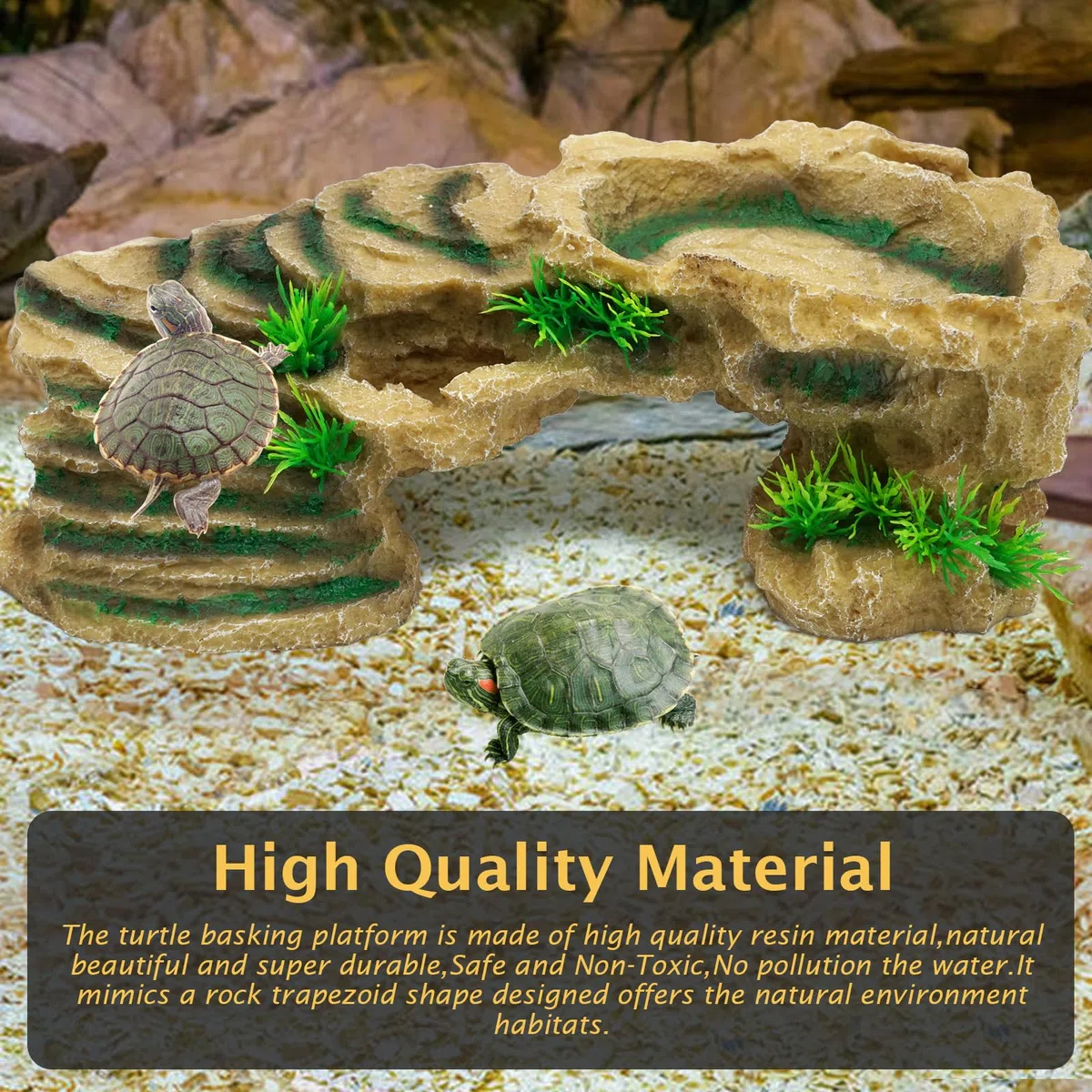 Plateforme de tortue en résine pour reptiles avec rampe d'escalade pour reptiles et grenouilles