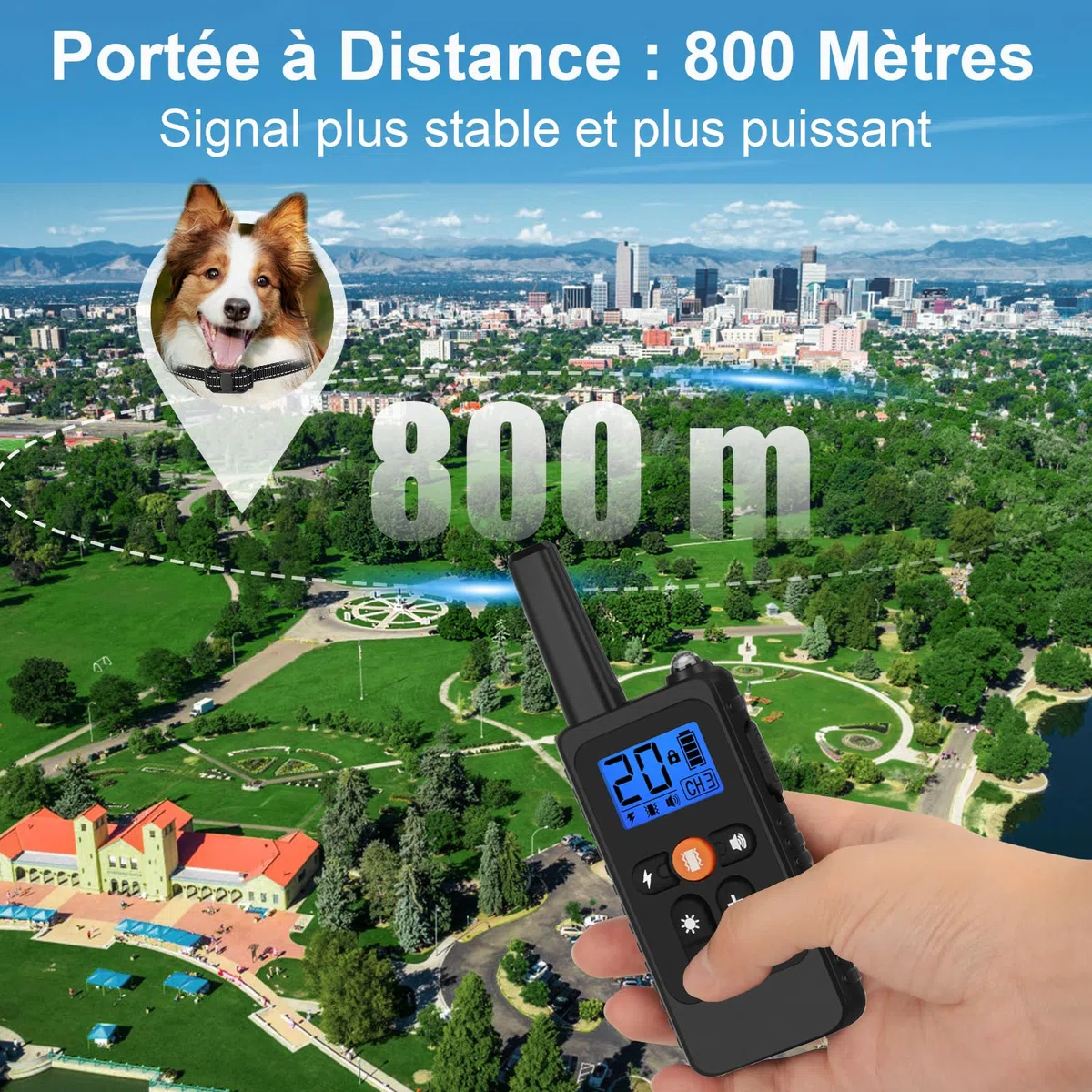 Collier de Dressage pour Chiens, Collier Électrique Chien avec, 4 Mode de Formation Bip Vibration Choc, Portée de 800m avec Verrouillage de Sécurité pour Petit Grand Chien (Noir)