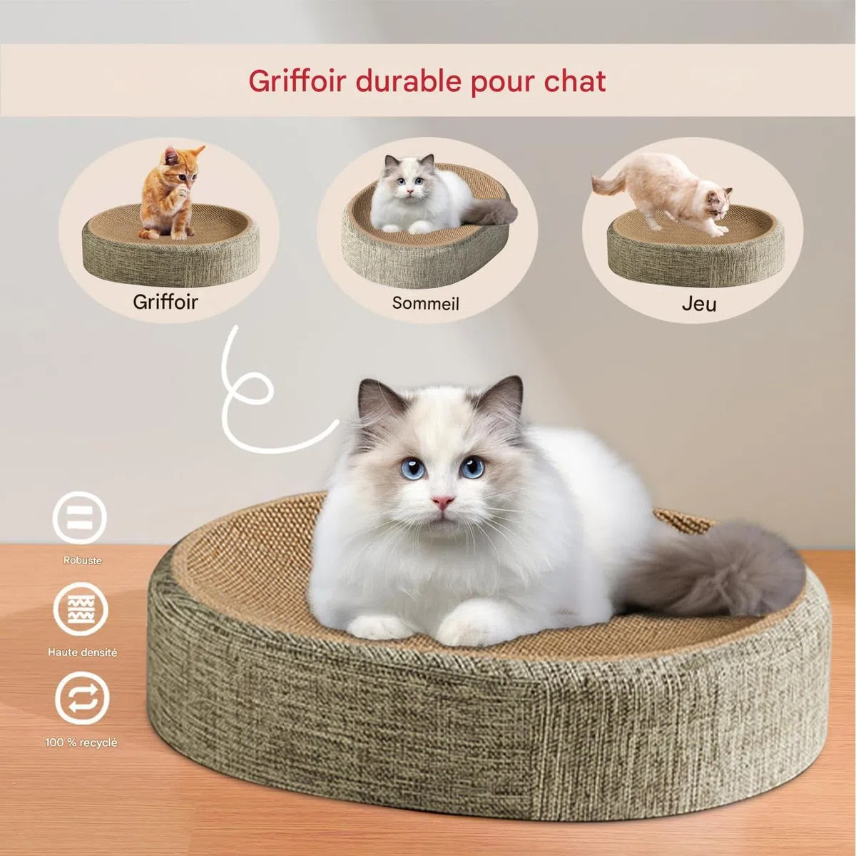 Griffoir Ovale en Sisal, Griffoir pour Chat, Planche À Gratter Chat, 2 en 1 Ovale Griffoirs en Sisal pour Chats, Lit pour Chats Résistant À l'usure, Planche À Gratter pour Jouer Et Se Reposer
