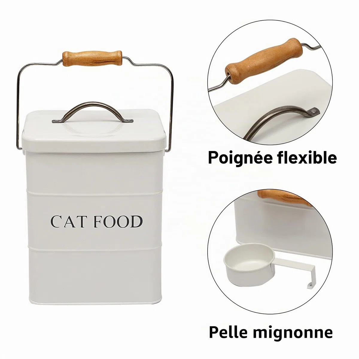 Morezi Boîte de rangement pour aliments pour chat,conteneur croquettes animaux,avec couvercle et pelle, 6L - Blanc