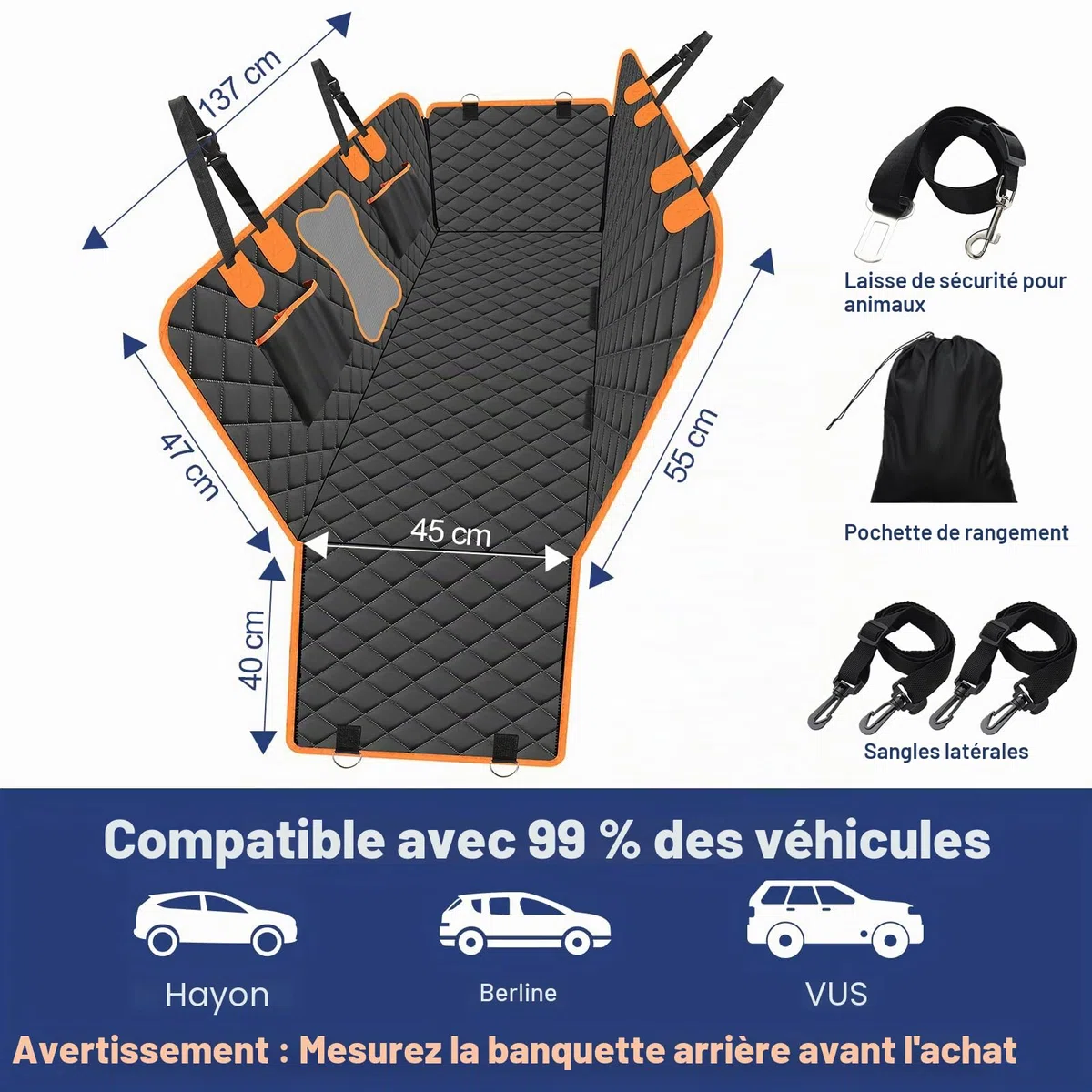 Vortix Protection Voiture Chien – Le Meilleur Compagnon De Voyage, Vous Permet De Laver Votre Voiture Moins Souvent Et Protège L'Intérieur des Taches, des Rayures Et des Poils d'animaux