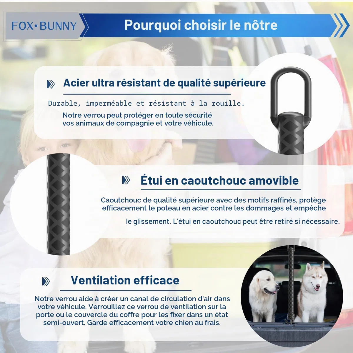 Serrure de ventilation pour hayon de voiture, serrure de porte de voiture pour animaux de compagnie, crochet de loquet de coffre