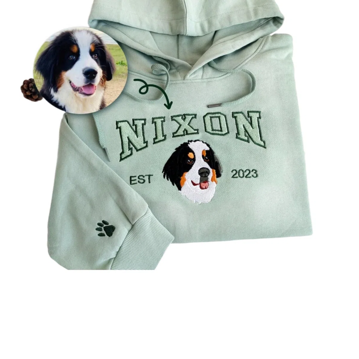 Sweat à capuche personnalisé pour animal de compagnie avec photo d'animal de compagnie + nom brodé - Sweat à capuche personnalisé pour chien - Pull à capuche personnalisé pour animal