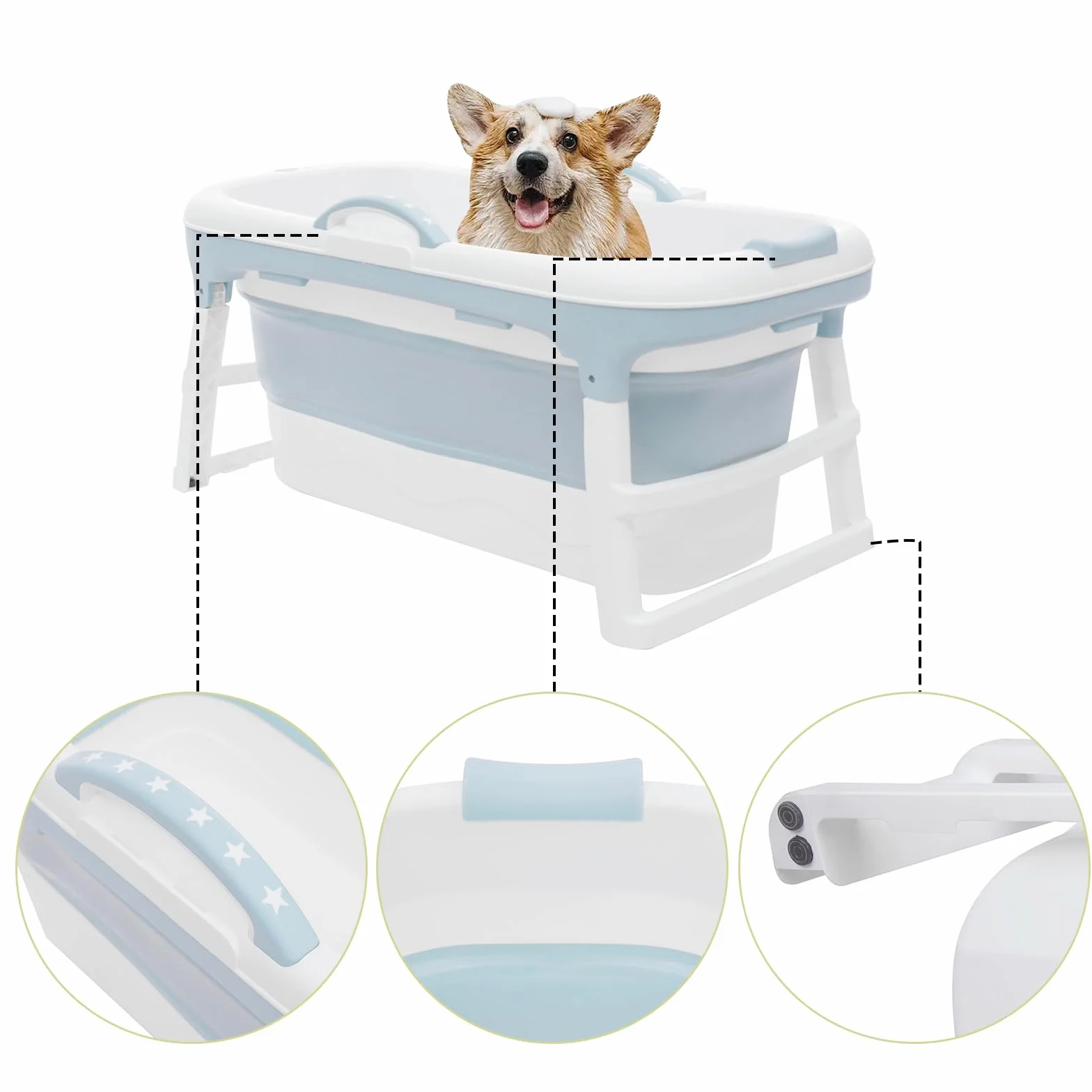 Baignoire pliable pour grands chiens avec bouchon de vidange d'eau, portable, pour laver et entretenir les chiens, jusqu'à 150 kg