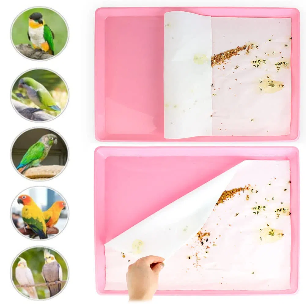 Lot de 100 doublures en papier jetables pour cage à oiseaux, grande taille, prédécoupées, absorbantes, accessoires pour animaux domestiques, oiseaux, perroquets