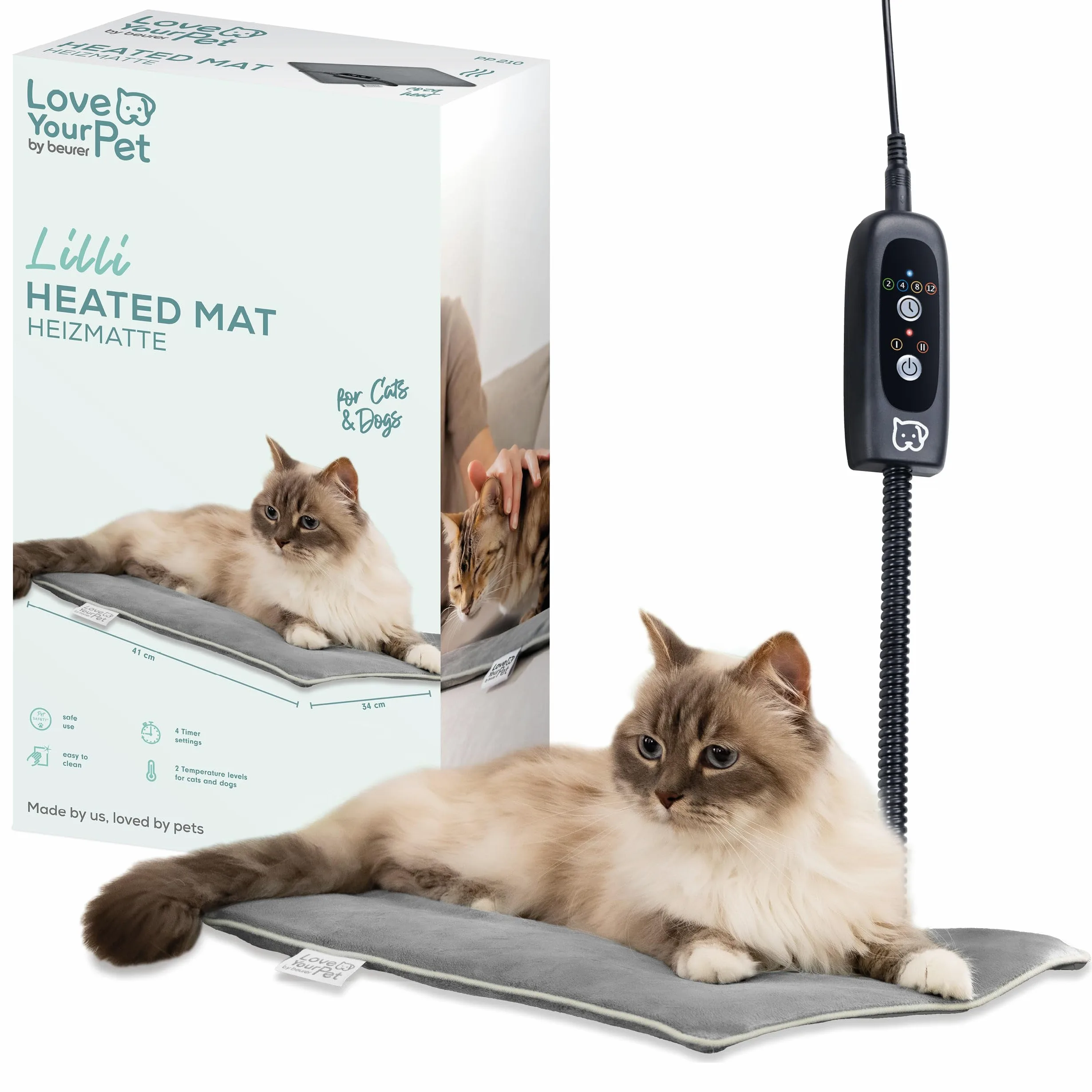 Beurer Love Your Pet Tapis Chauffant S « Lilli » pour Chiens et Chats, avec minuteur, Petite Couverture pour Chien, Lavable à 30 °C, résistant aux Rayures et étanche, 41 x 34 cm