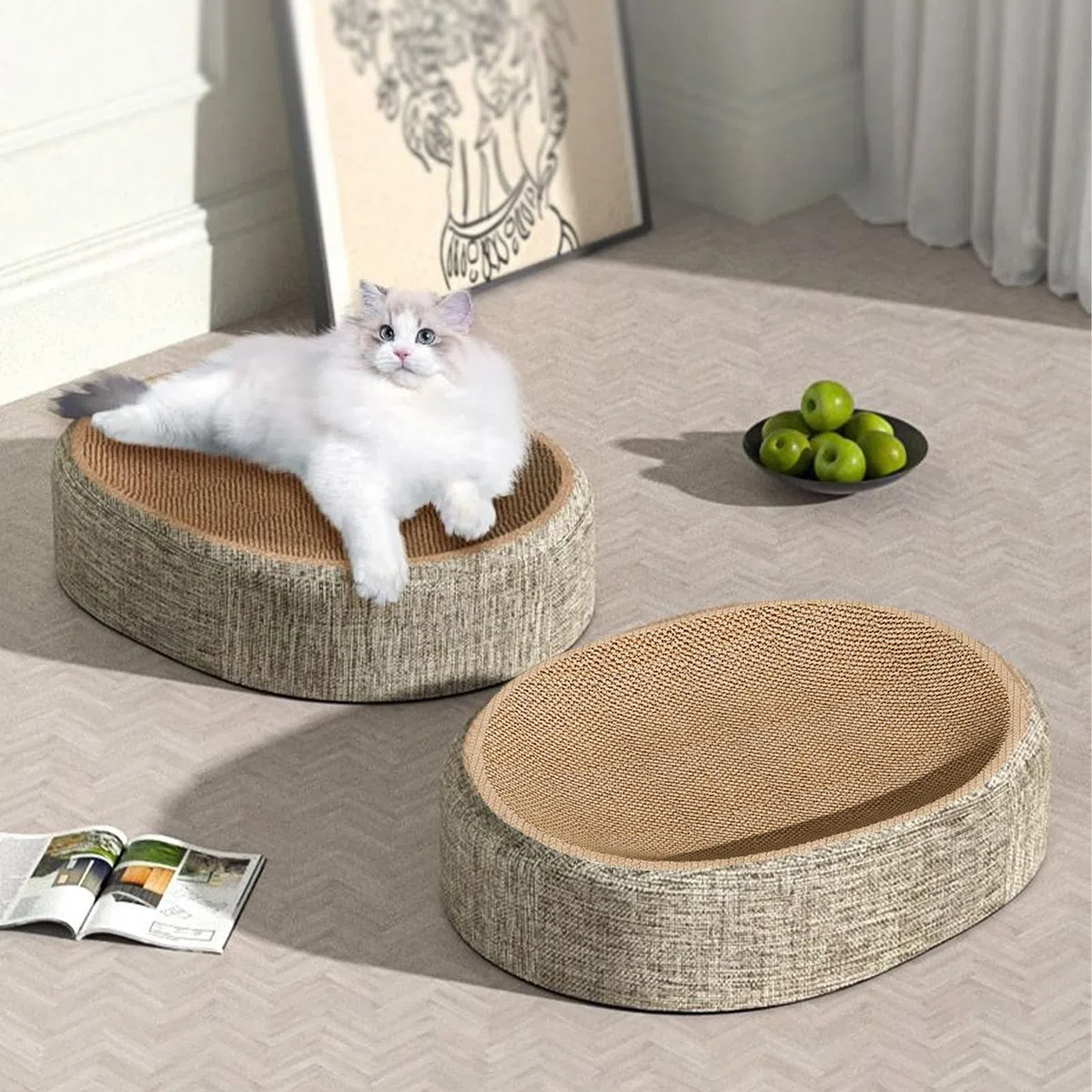 Ovale Griffoir en Sisal pour Chat, Griffoir Ovale en Sisal, Lit pour Chats Résistant À l'usure, Espace De Détente avec Matelas À Gratters, Tapis À Gratters pour Jouer Et Anti-Destruction Meubles