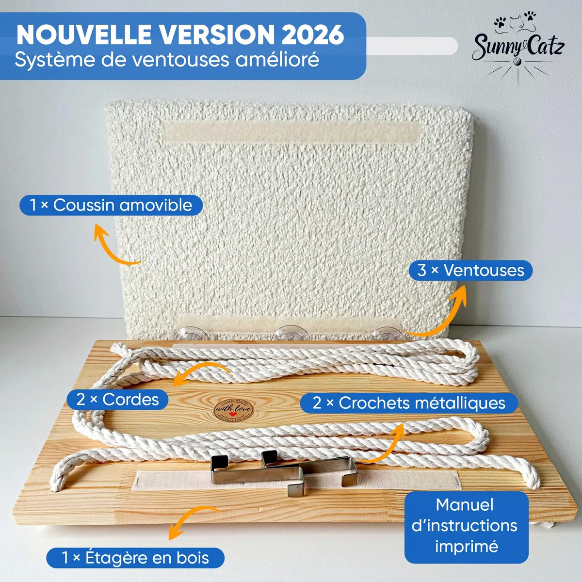 Hamac Chat Fenetre | Hamac Fenetre Chat Robuste et Ventouses Solides avec Panier Chats Moelleux | Lit Chats Interieur | Cat Bed | Table Suspendue Balcon 18 kg (49x29 cm) Coussin avec Housse Lavable