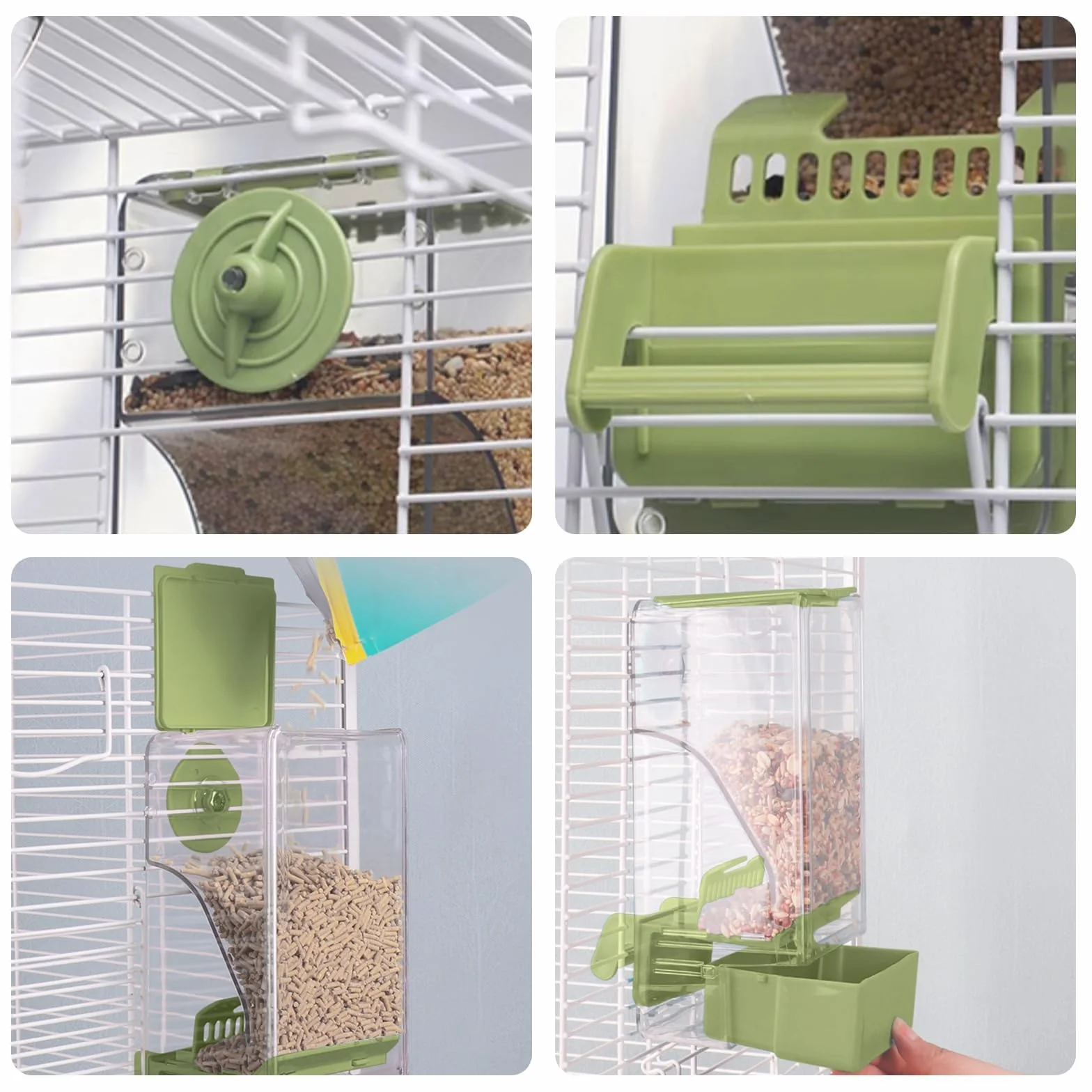 Mangeoire Automatique et Distributeur d'eau pour Oiseaux, Mangeoire à Cage à Oiseaux avec Perruche Canari Calopsitta Pinmon (Vert)