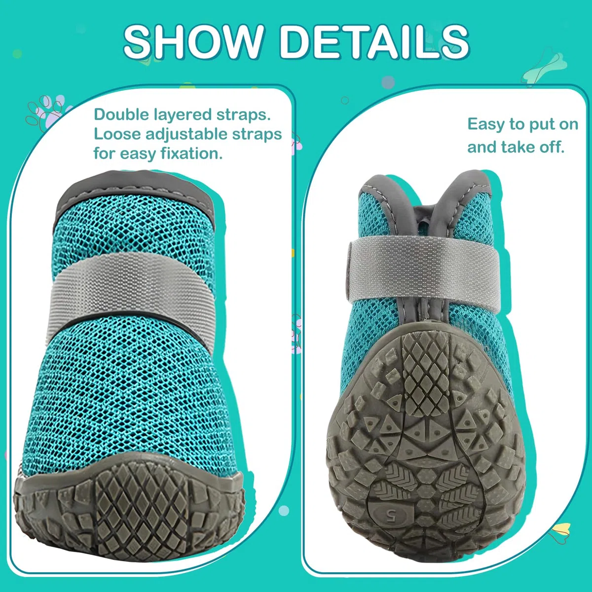 Bottes pour Petits Chiens (4 pcs), Protecteurs de Pattes en Maille Légère pour Chiens XS jusqu'à 12kg, Chaussures Antidérapantes Réglables pour Balades & Pattes Blessées (Bleu)